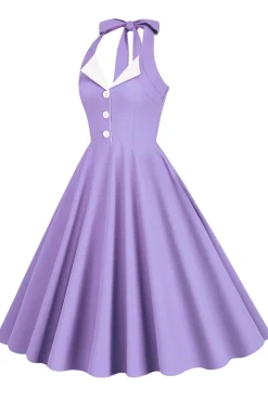 1950s Vestido Azul Halter A-Line