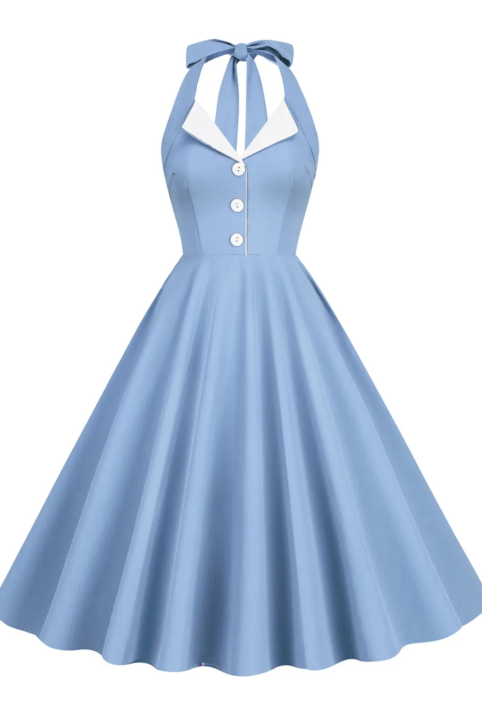 1950s Vestido Azul Halter A-Line