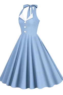 1950s Vestido Azul Halter A-Line