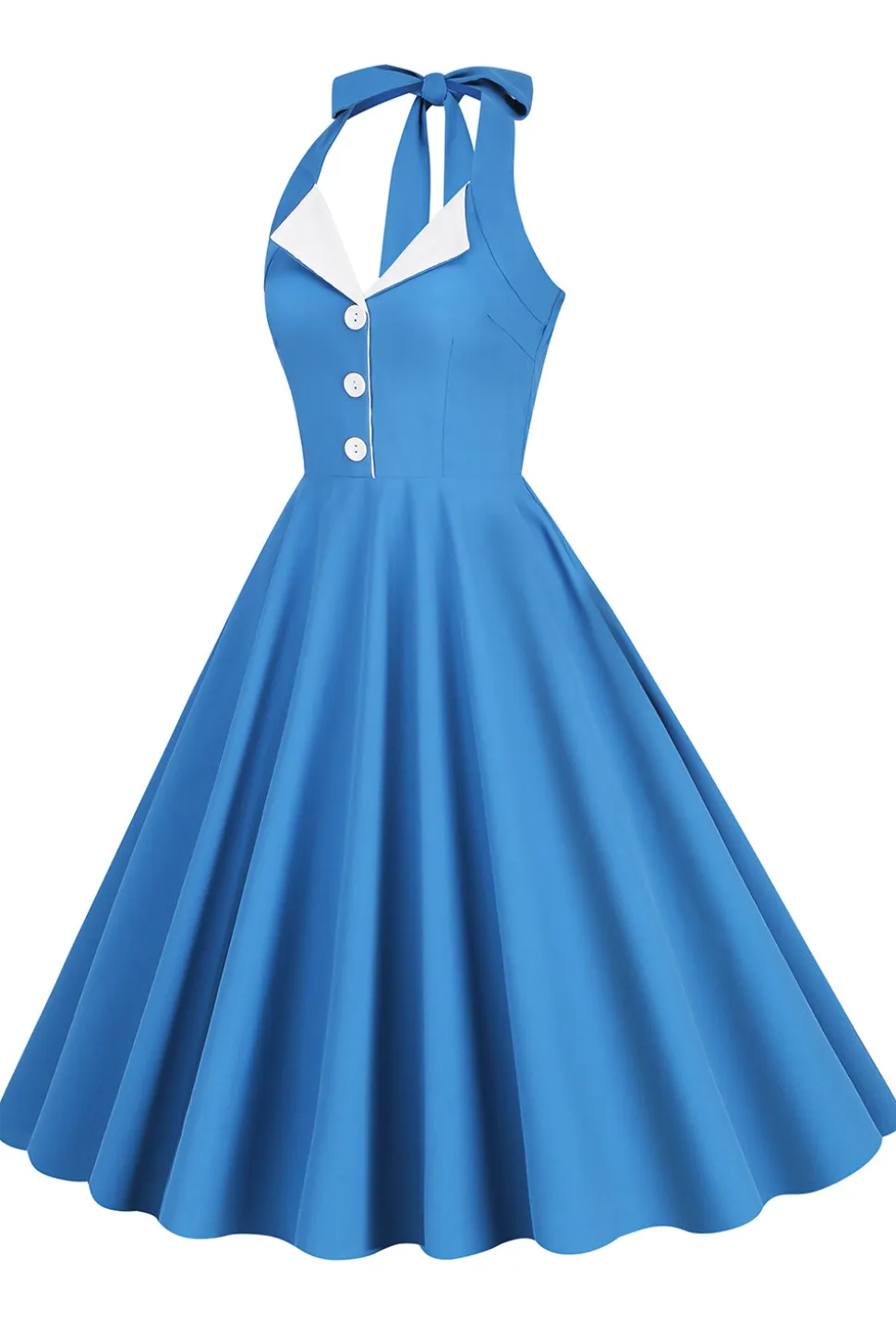 1950s Vestido Azul Halter A-Line