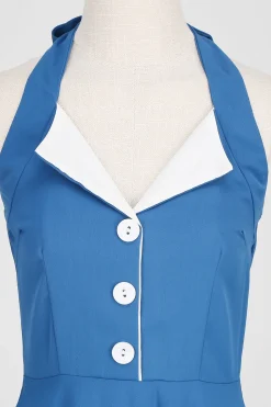 1950s Vestido Azul Halter A-Line