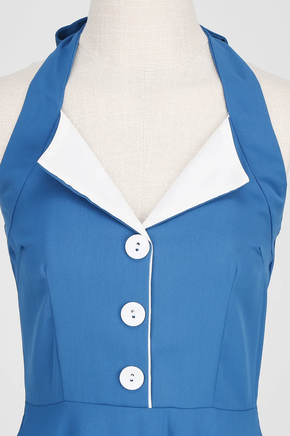 1950s Vestido Azul Halter A-Line