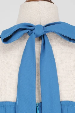 1950s Vestido Azul Halter A-Line