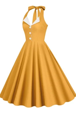 1950s Vestido Azul Halter A-Line