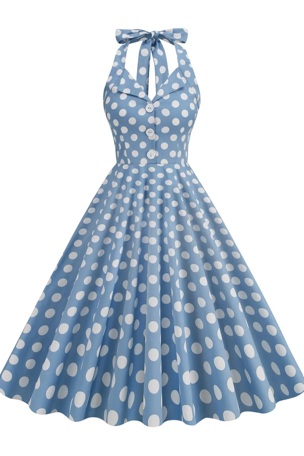 1950s Vestido Pontos de Polka Azul