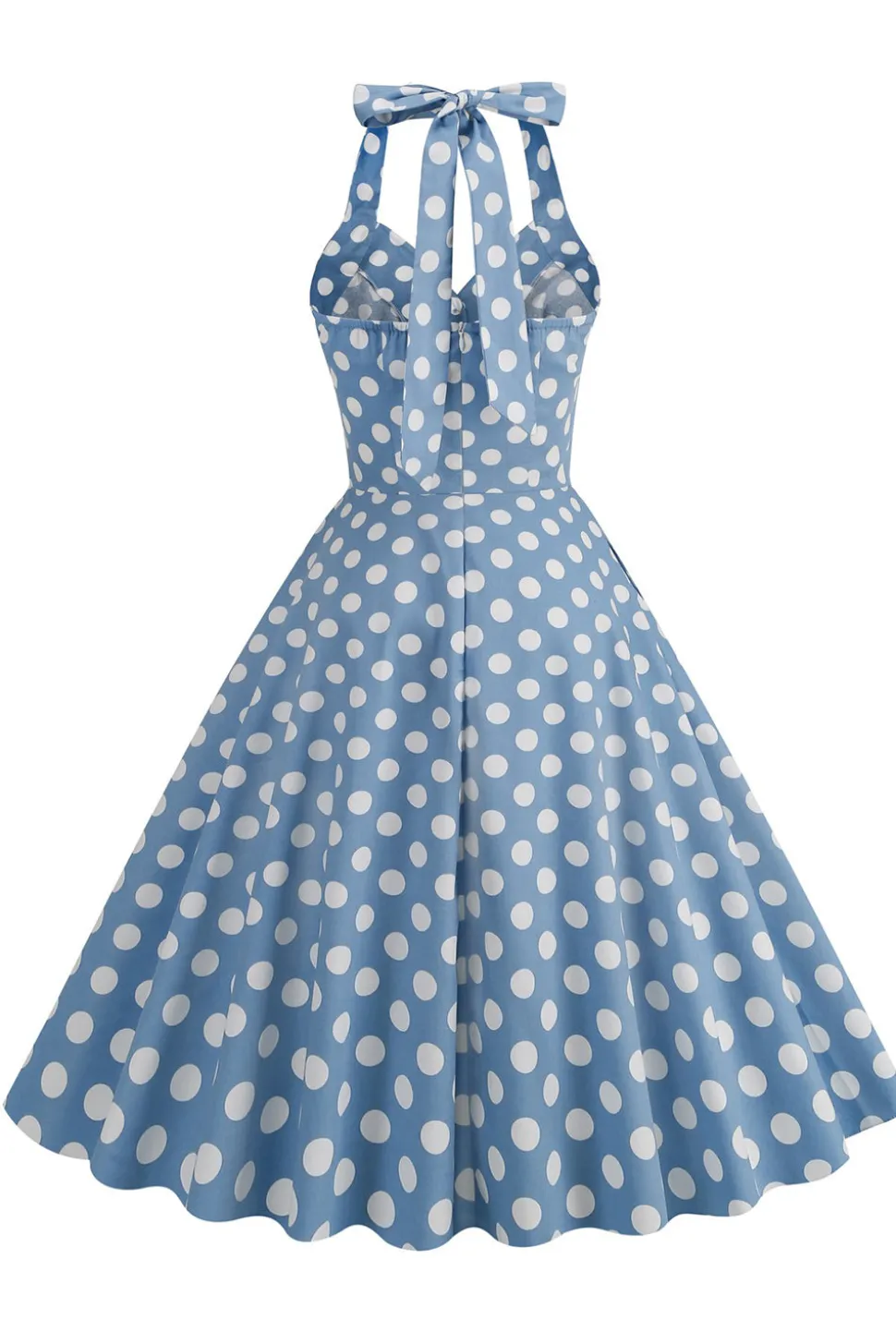 1950s Vestido Pontos de Polka Azul