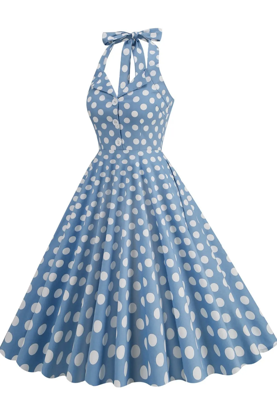 1950s Vestido Pontos de Polka Azul