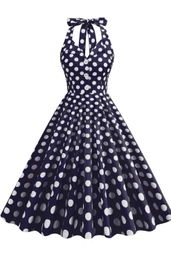 1950s Vestido Pontos de Polka Azul