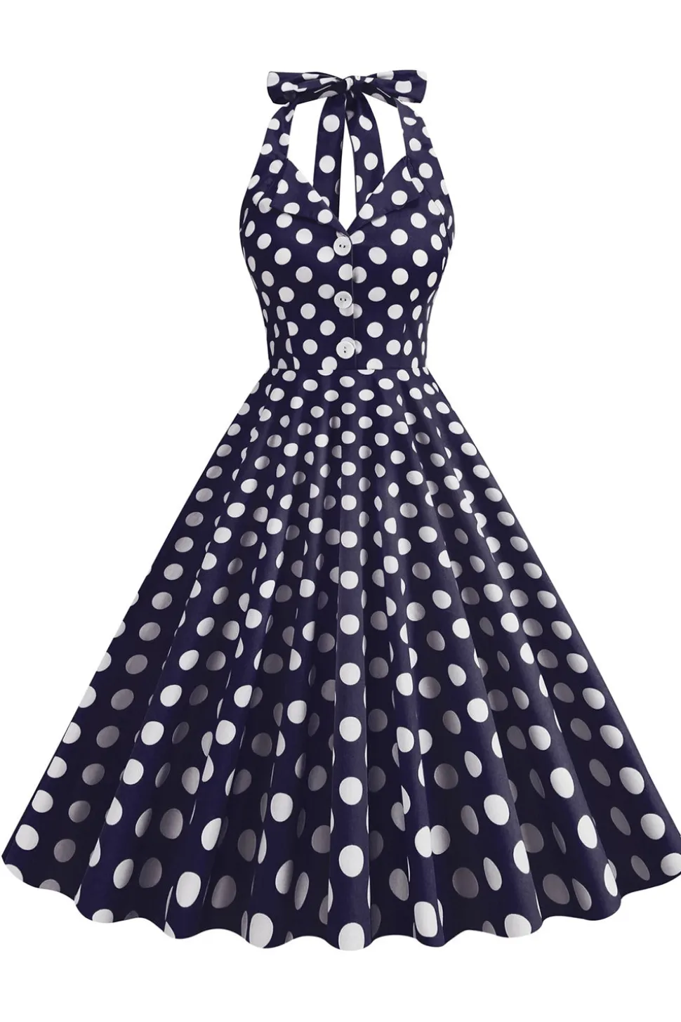 1950s Vestido Pontos de Polka Azul