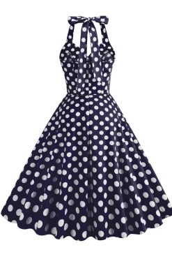1950s Vestido Pontos de Polka Azul