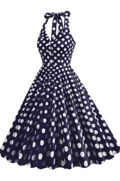 1950s Vestido Pontos de Polka Azul