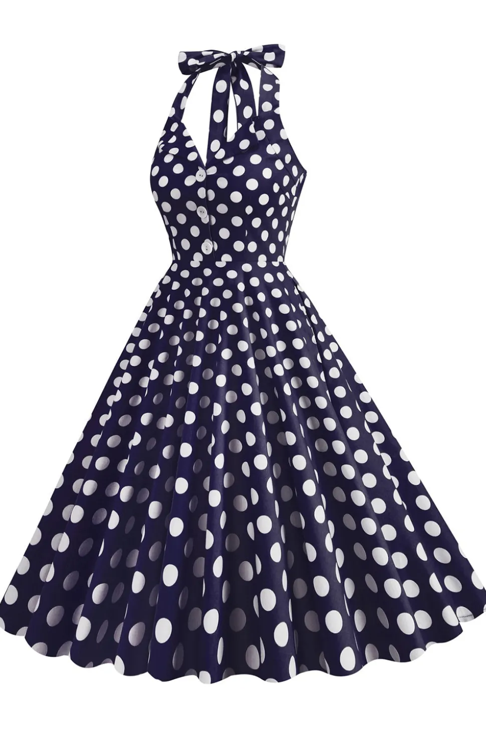 1950s Vestido Pontos de Polka Azul