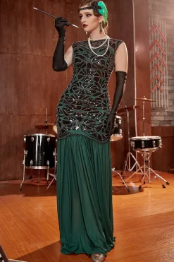 1920s Vestido Verde Escuro