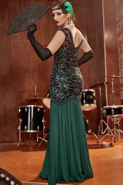 1920s Vestido Verde Escuro