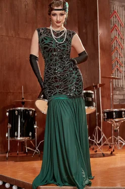 1920s Vestido Verde Escuro
