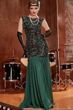 1920s Vestido Verde Escuro