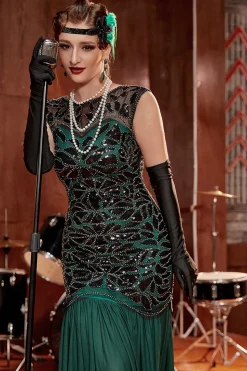 1920s Vestido Verde Escuro