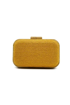 Saco de embreagem de madeira feito à mão amarelo