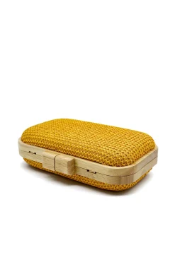 Saco de embreagem de madeira feito à mão amarelo
