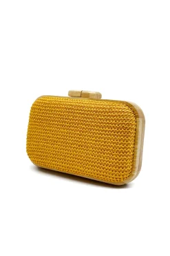 Saco de embreagem de madeira feito à mão amarelo