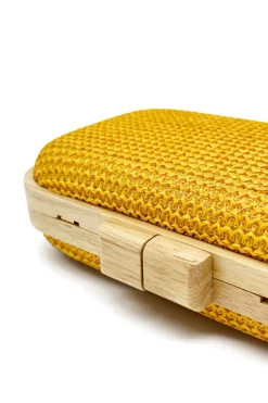 Saco de embreagem de madeira feito à mão amarelo