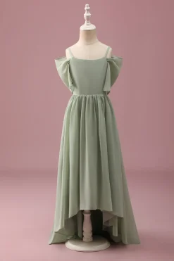Sage A Line Spaghetti Straps Chiffon Ruched Junior Vestido de Dama de Honra