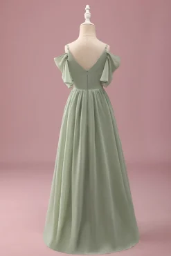 Sage A Line Spaghetti Straps Chiffon Ruched Junior Vestido de Dama de Honra