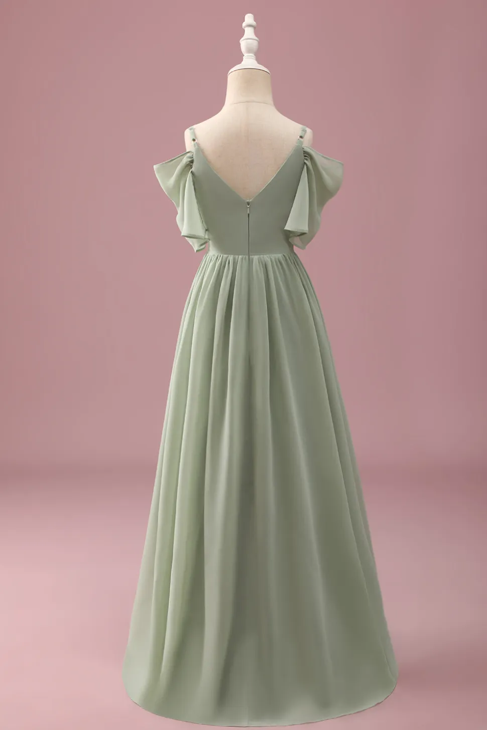Sage A Line Spaghetti Straps Chiffon Ruched Junior Vestido de Dama de Honra