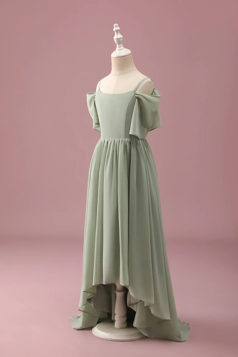 Sage A Line Spaghetti Straps Chiffon Ruched Junior Vestido de Dama de Honra