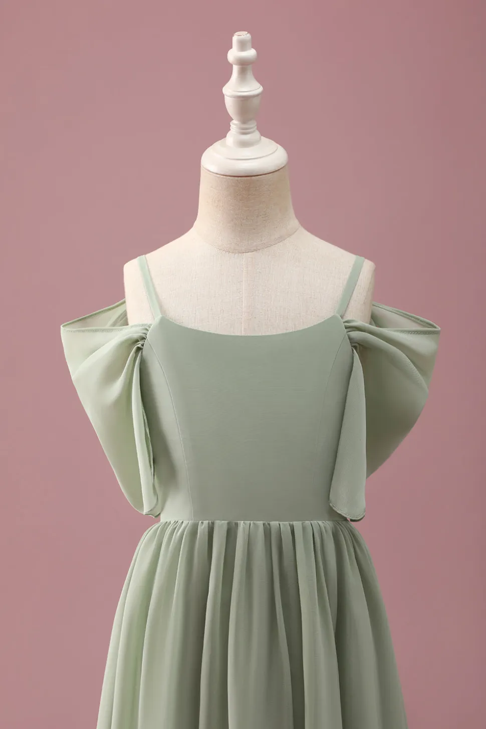 Sage A Line Spaghetti Straps Chiffon Ruched Junior Vestido de Dama de Honra