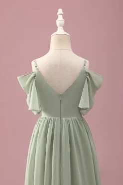 Sage A Line Spaghetti Straps Chiffon Ruched Junior Vestido de Dama de Honra