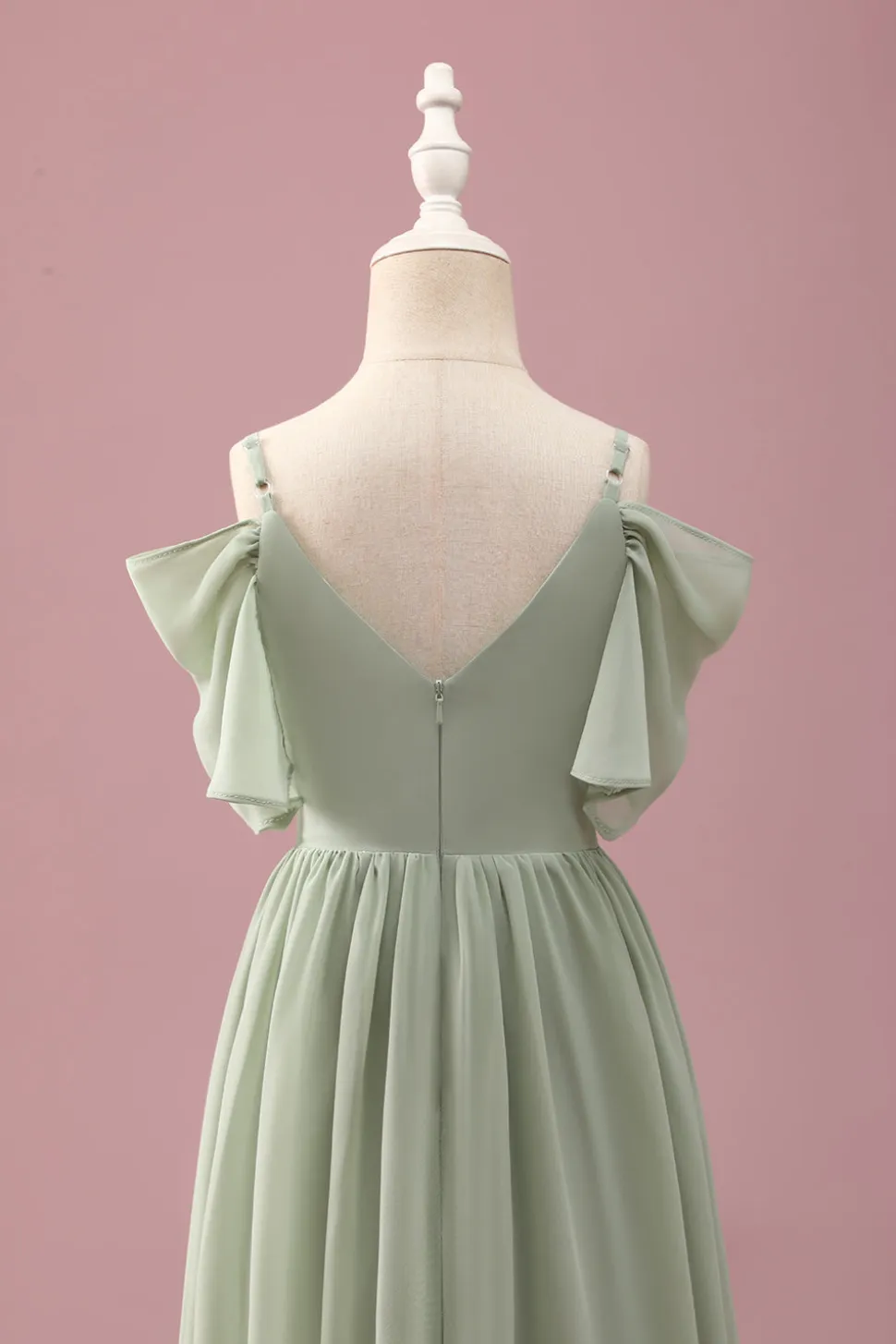 Sage A Line Spaghetti Straps Chiffon Ruched Junior Vestido de Dama de Honra