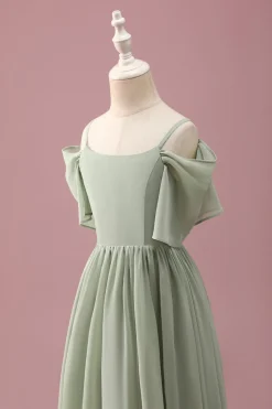 Sage A Line Spaghetti Straps Chiffon Ruched Junior Vestido de Dama de Honra