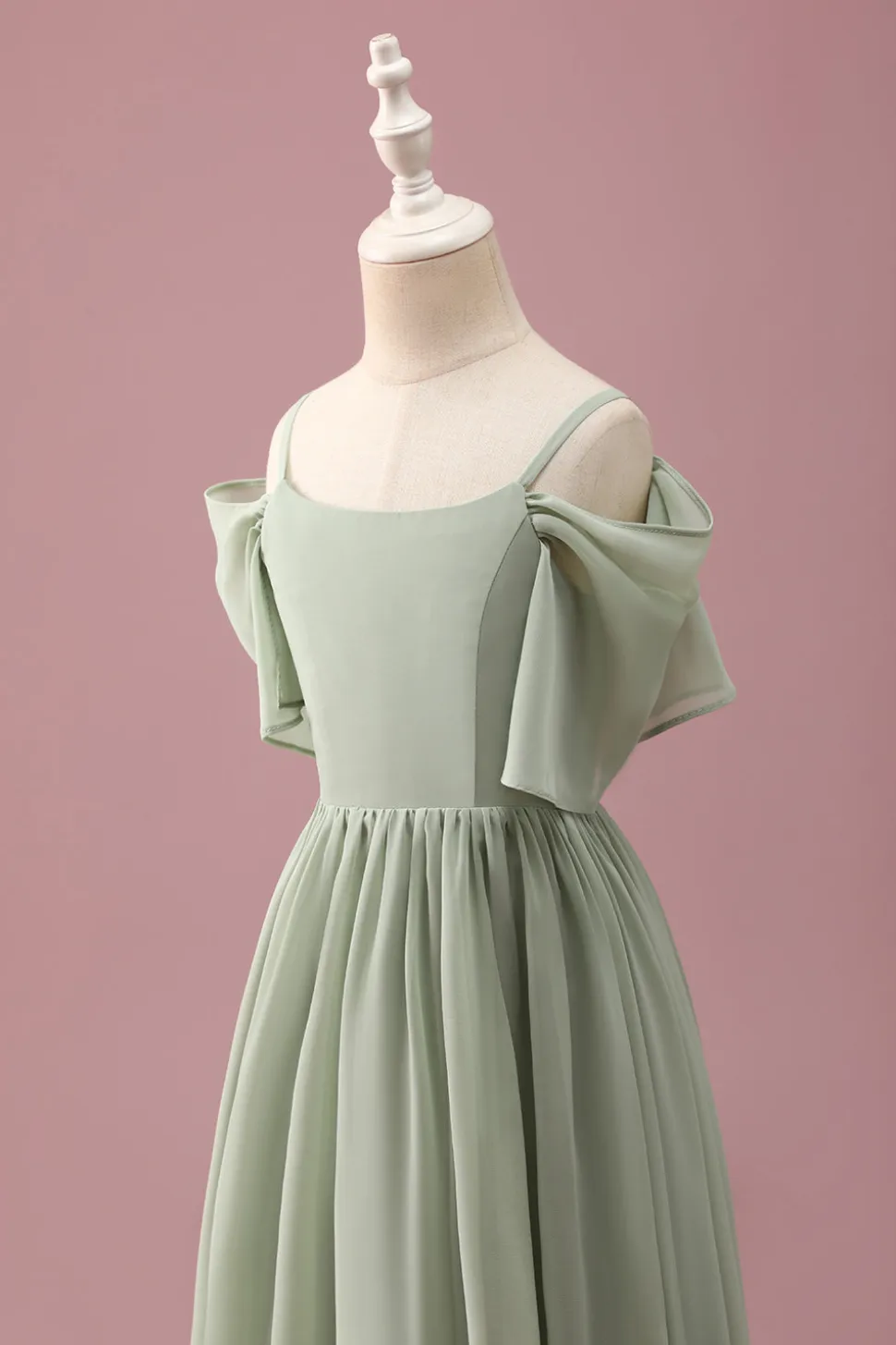 Sage A Line Spaghetti Straps Chiffon Ruched Junior Vestido de Dama de Honra
