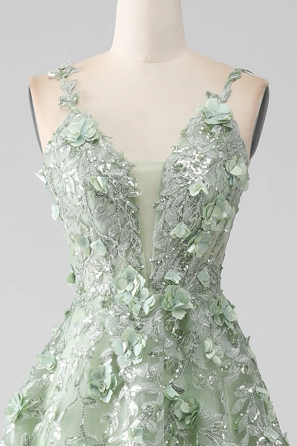 Sage A-Line mangas destacáveis longo espartilho vestido de baile com flores