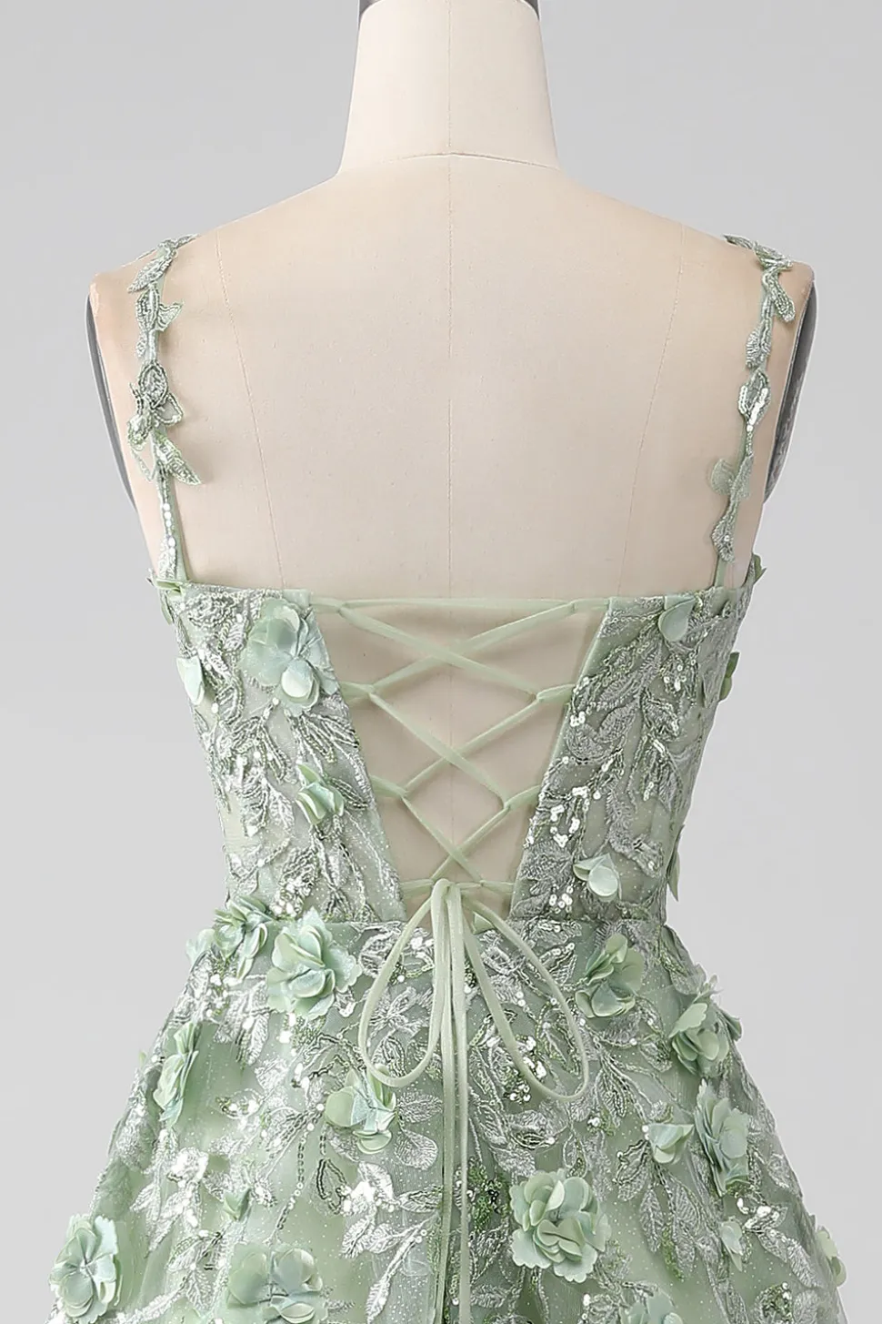 Sage A-Line mangas destacáveis longo espartilho vestido de baile com flores