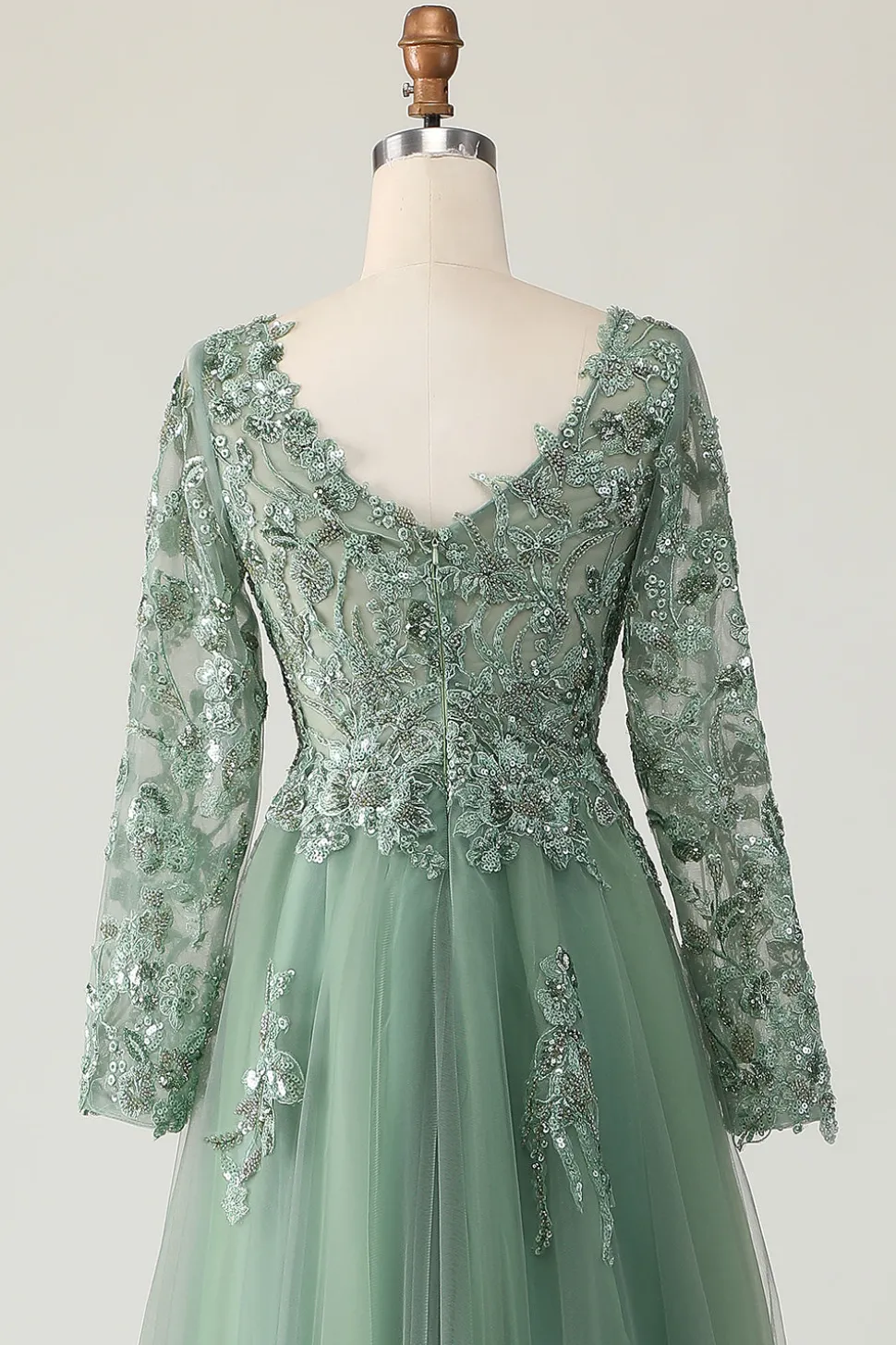 Sage Applique A-Line V-Neck Vestido de Baile