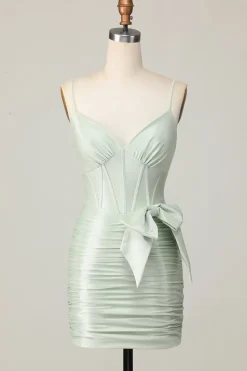 Sage Bodycon Corset Vestido Curto Homecoming com Arco
