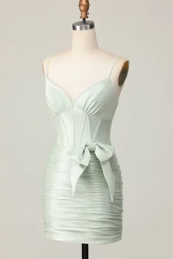 Sage Bodycon Corset Vestido Curto Homecoming com Arco
