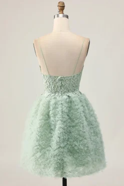 Sage Green A-Line Corset Homecoming Vestido com Apliques