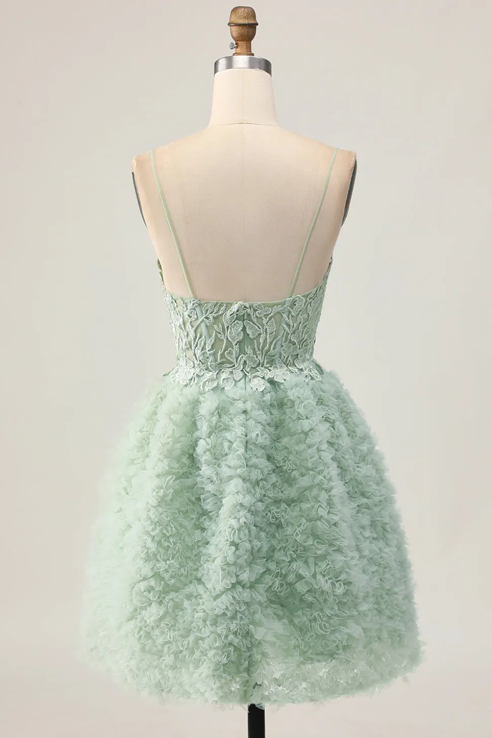 Sage Green A-Line Corset Homecoming Vestido com Apliques