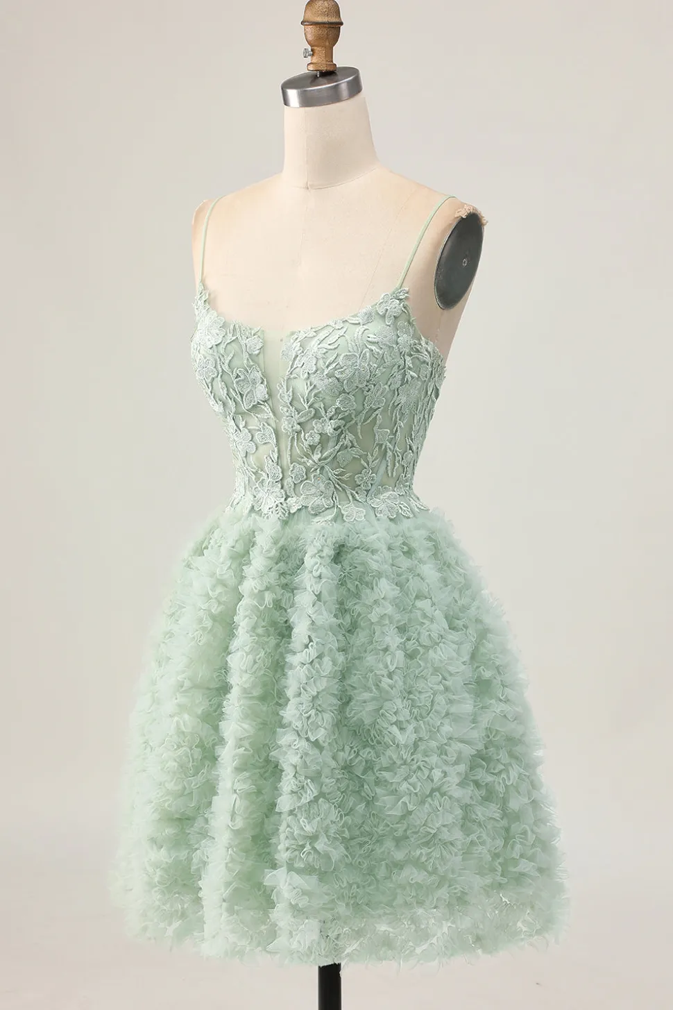 Sage Green A-Line Corset Homecoming Vestido com Apliques