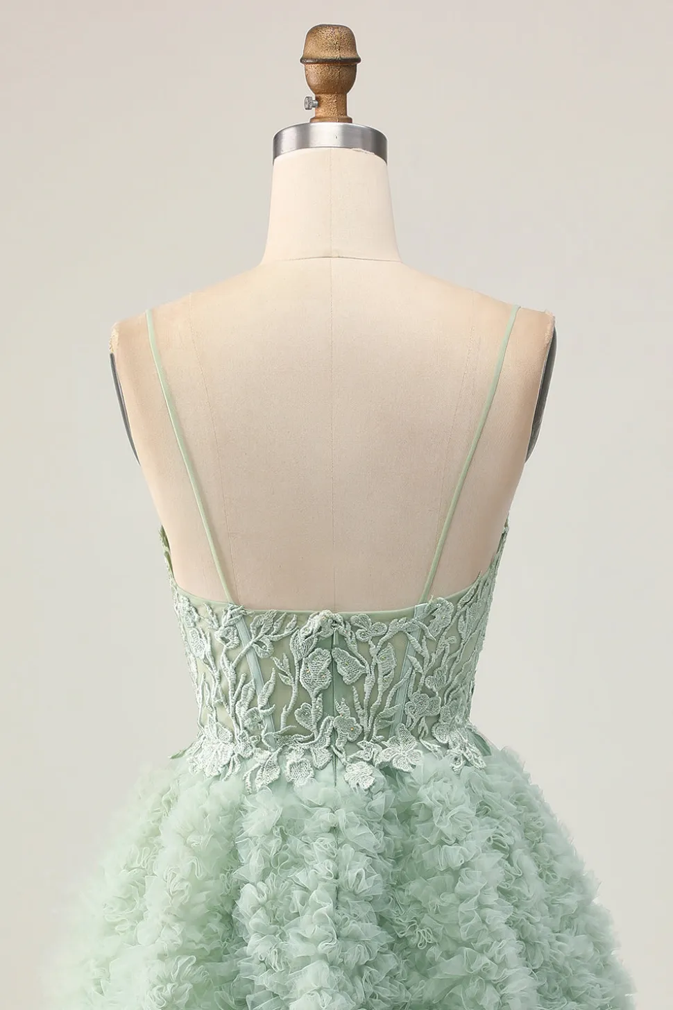 Sage Green A-Line Corset Homecoming Vestido com Apliques
