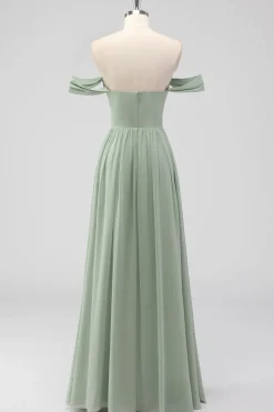 Sage Green A-Line Fora do Ombro Chiffon Vestido Longo Madrinha