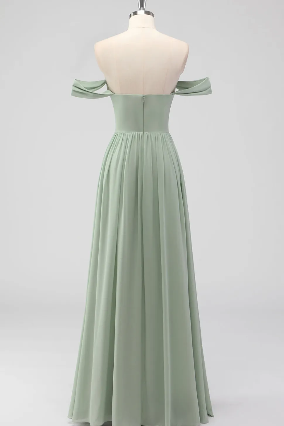 Sage Green A-Line Fora do Ombro Chiffon Vestido Longo Madrinha