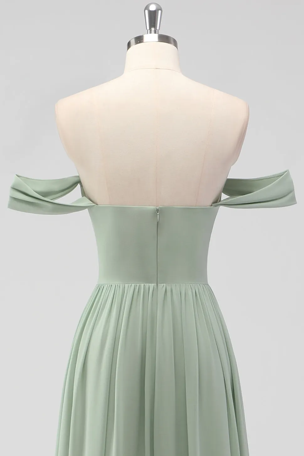 Sage Green A-Line Fora do Ombro Chiffon Vestido Longo Madrinha