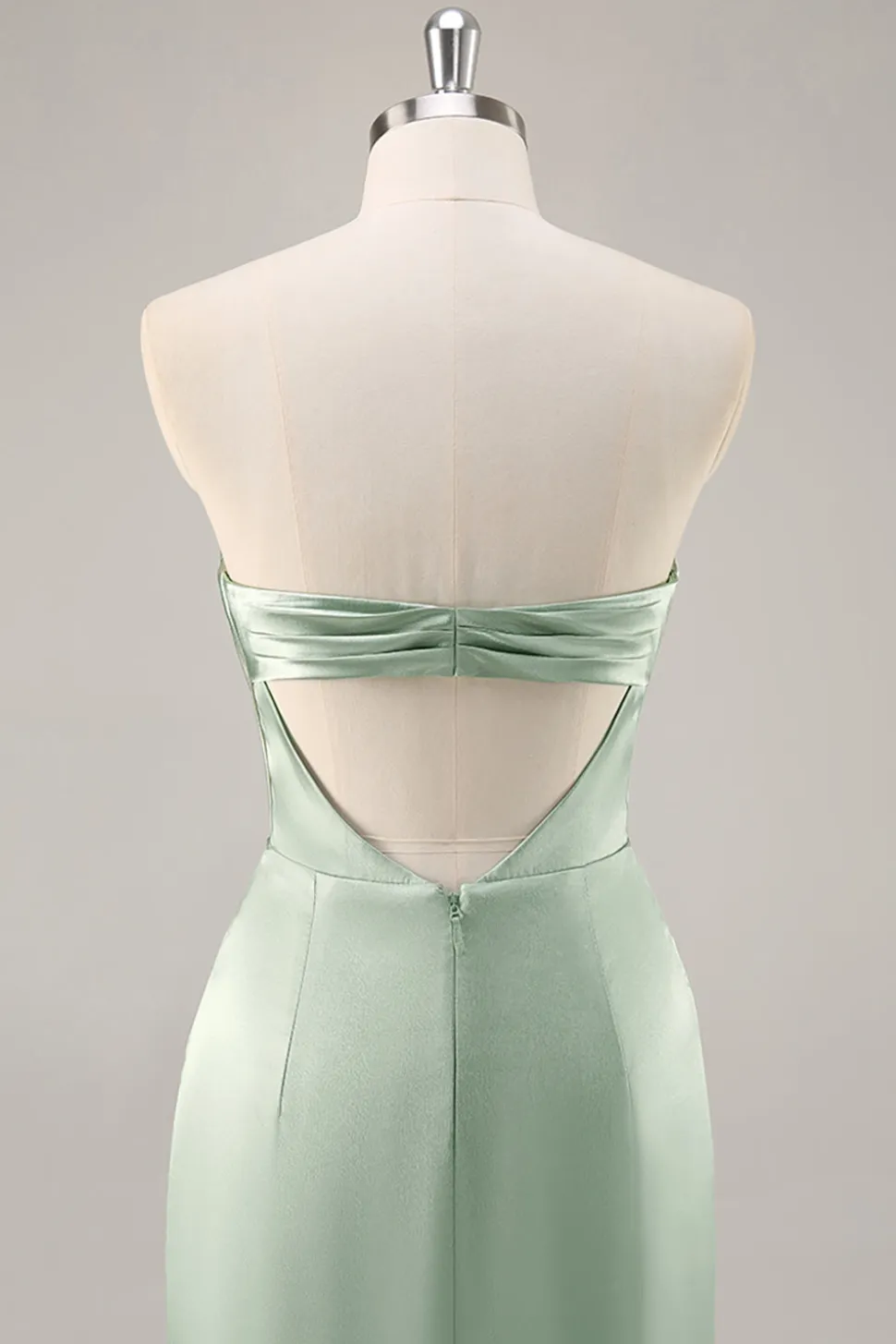 Sage Green cetim sem alças vestido longo dama de honra com fenda