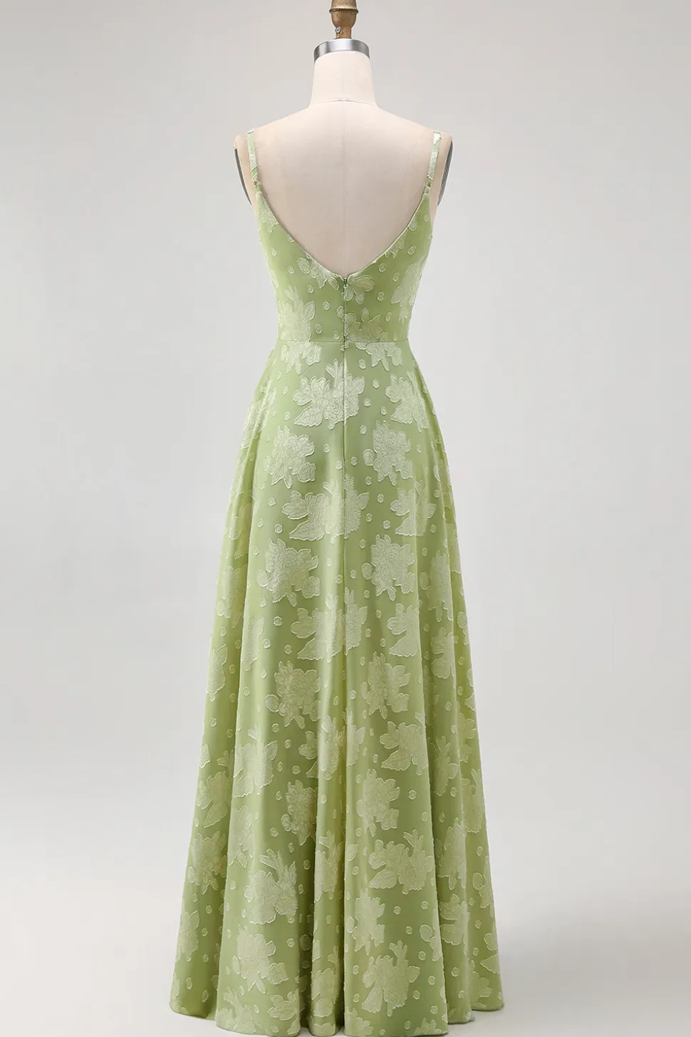 Sage Green Floral Uma linha vestido de dama de honra com fenda