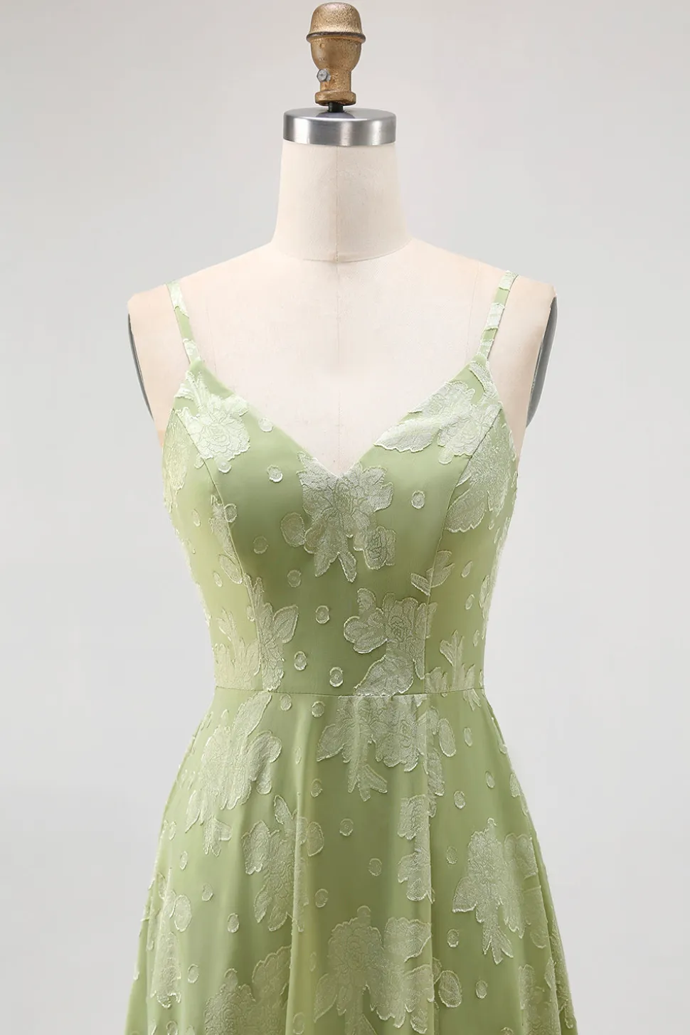 Sage Green Floral Uma linha vestido de dama de honra com fenda