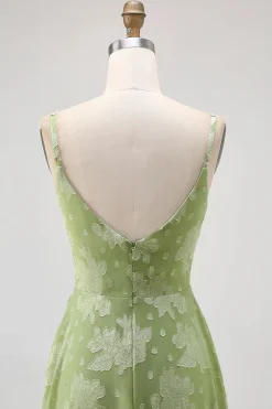 Sage Green Floral Uma linha vestido de dama de honra com fenda